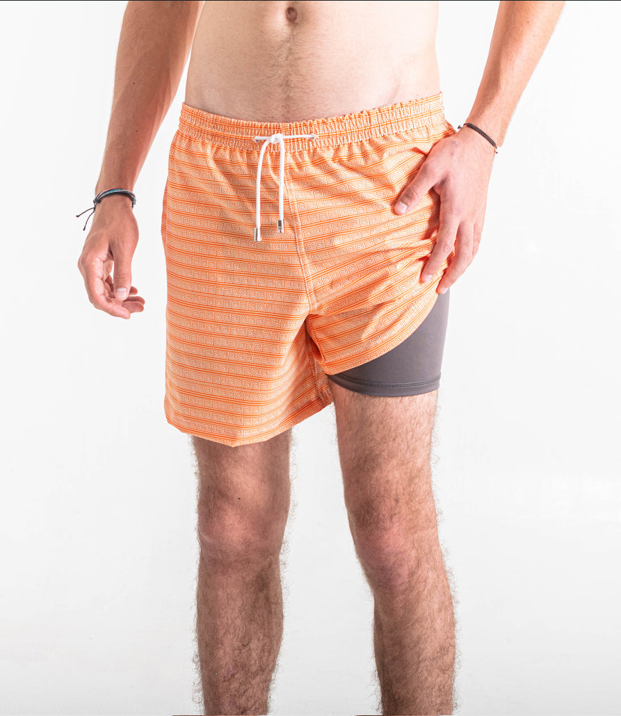Swim Trunks | Grecas Orange Collection | Men's Swimwear